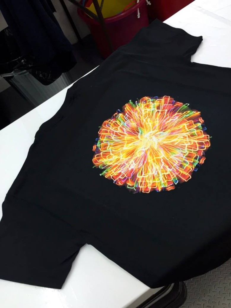 Colourful design printed directly onto t-shirt by KC Workwear, Southport.